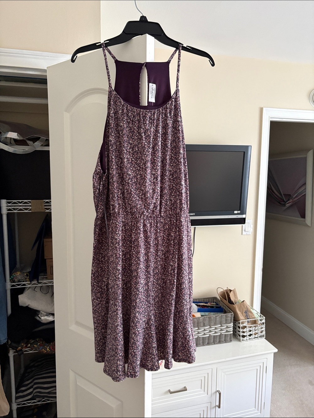 Kaileigh Plum Floral Spaghetti Strap Mini Dress